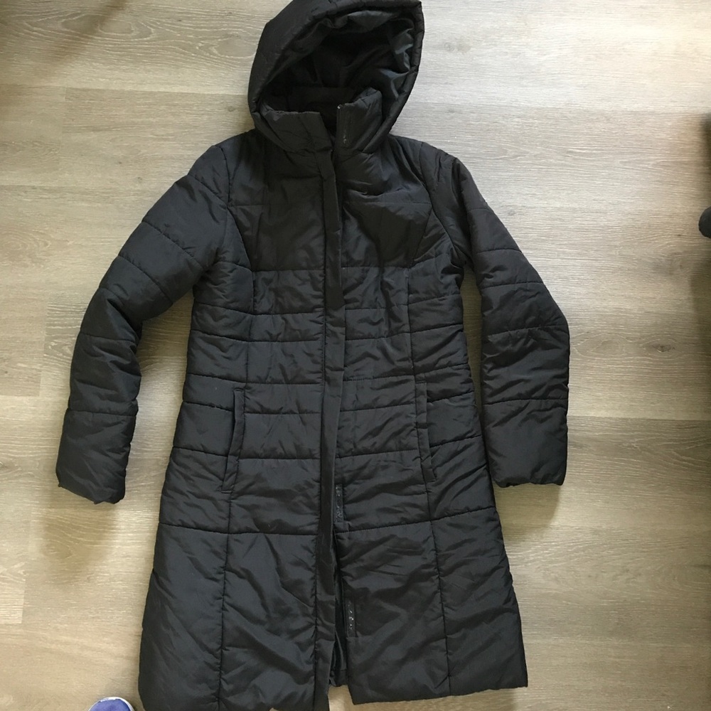 Womens black long puffer coat